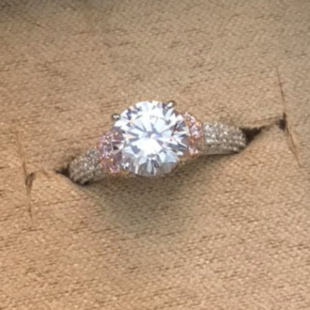 CZ Engagement ring with pink accents, sz 7